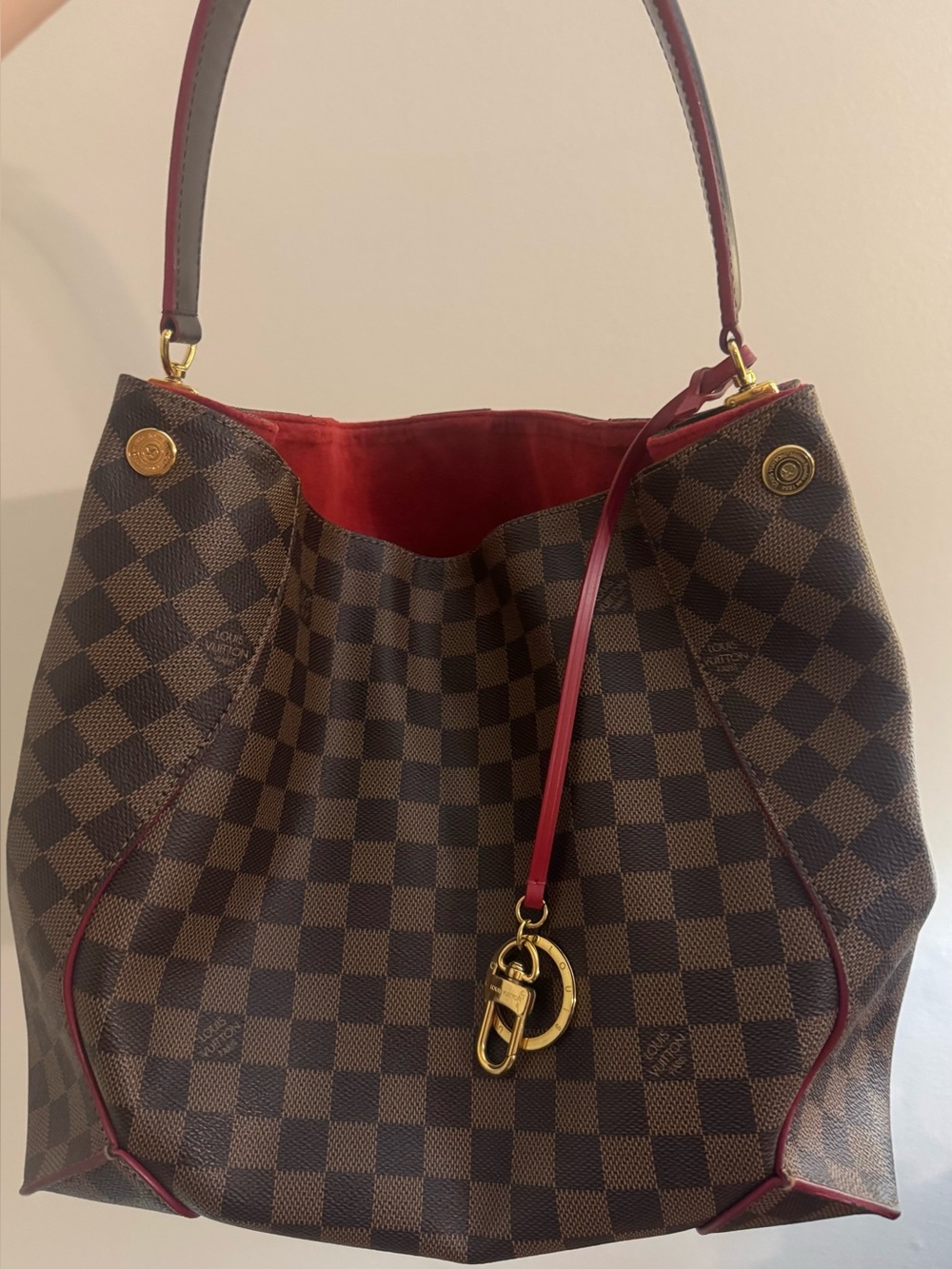Louis Vuitton Brown Damier Ebene with Red Trim Shoulder Bag